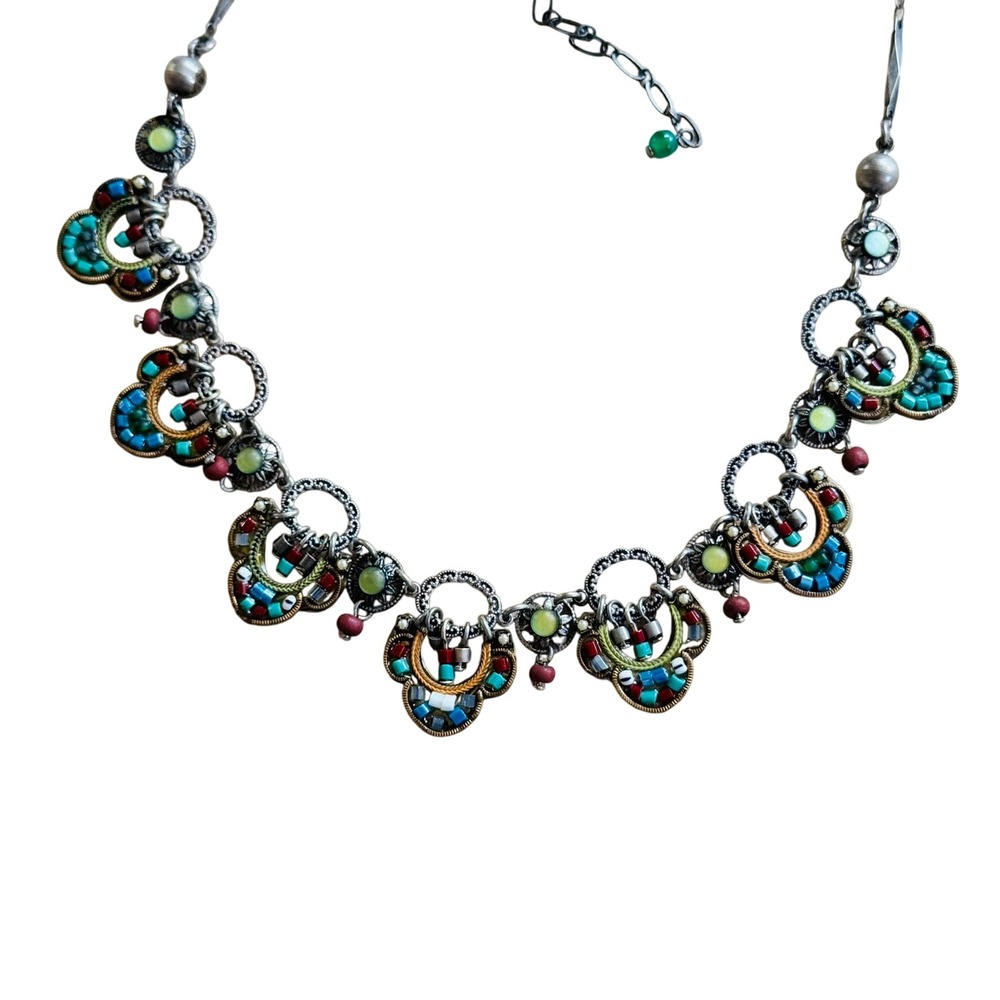 Ayala Bar AB BOHO Necklace Glass Beaded Designer Blue Crystal glass jeweled 17"